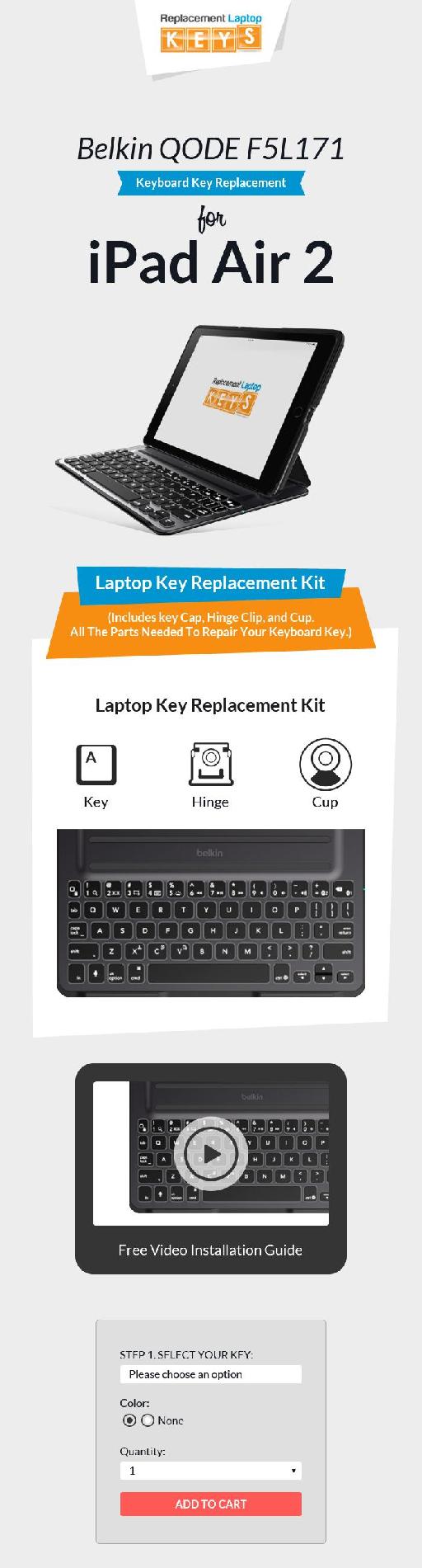 Belkin QODE F5L171 Keyboard Key Replacement for iPad Air 2