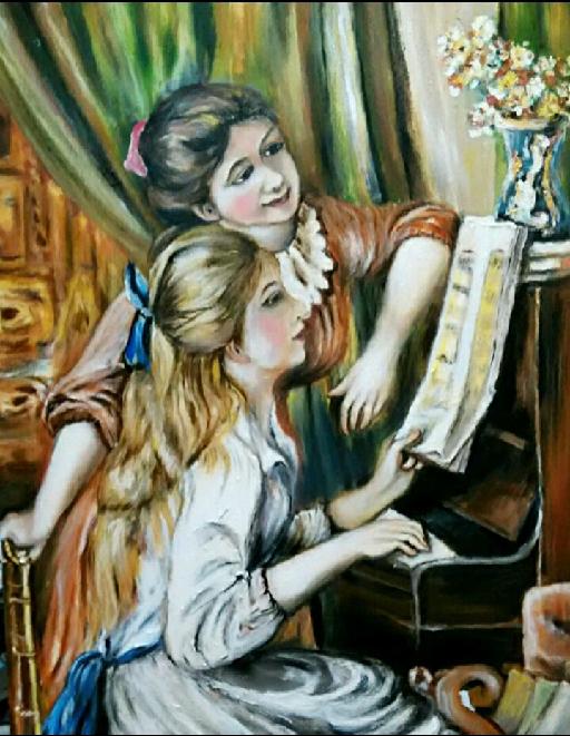 學生新作→玉卿啊姨作品★ ★古典油畫人物畫—雷諾瓦 —彈鋼琴的少女