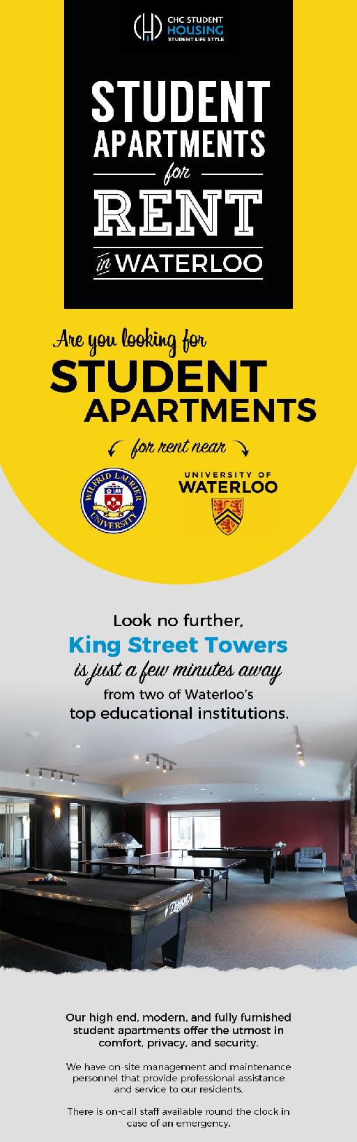 Fully Furnished Student Apartments for Rent in Waterloo
